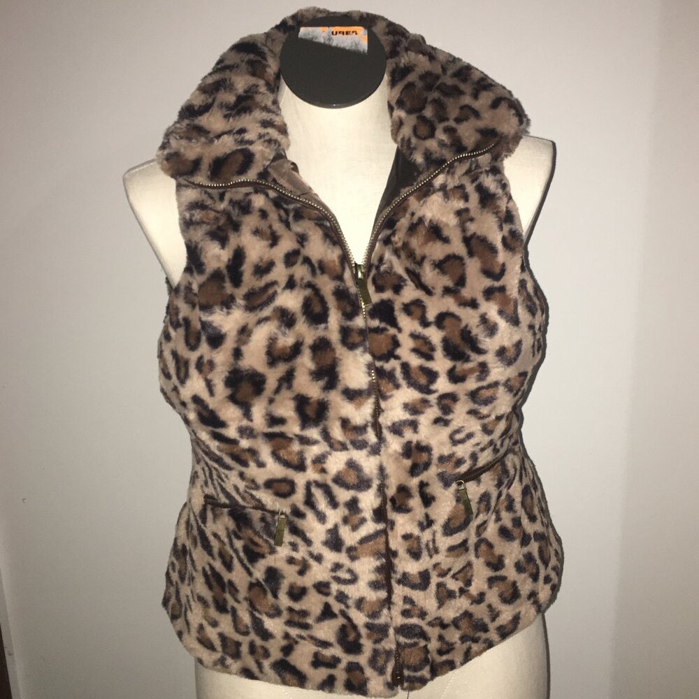 Leopard Zip Up Fur Vest by Y Various Sizes NWT